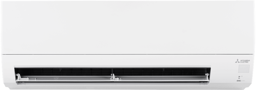 White, wall-mounted air conditioning unit.