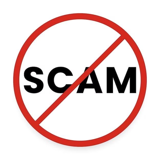 A red circle with the word scam crossed out