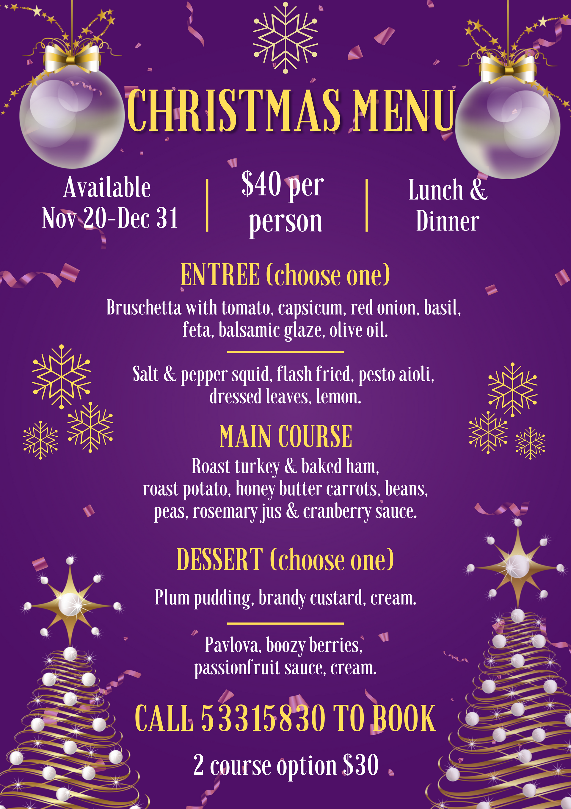 Celebrate the festive season at Ballarat Leagues Club with a special Christmas menu, available from 