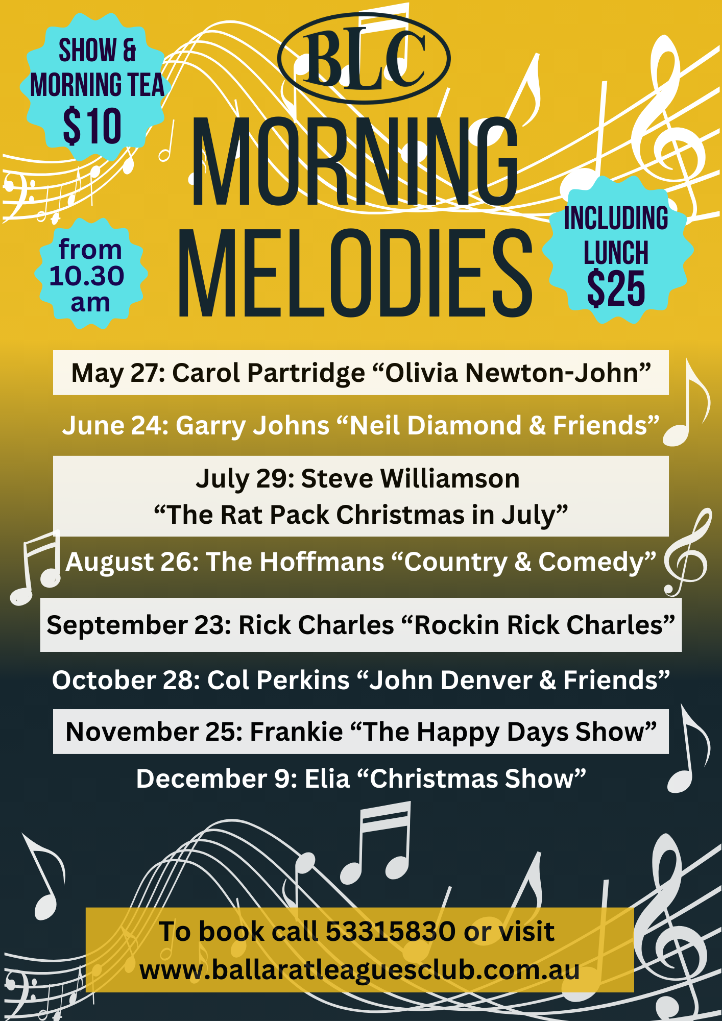 Morning Melodies is held at Ballarat Leagues Club on the last Monday of every month throughout 2024.