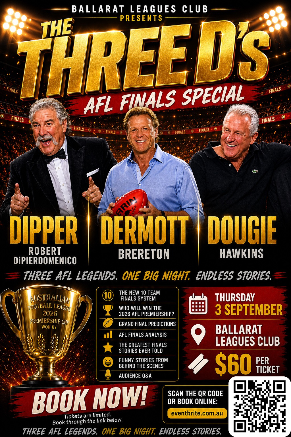 Book now The Three D's AFL Finals Special