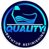 Logo for Quality Bathtub Refinishing. Blue and teal bathtub icon inside a dark blue circle with the word "QUALITY" in white and the company name below.