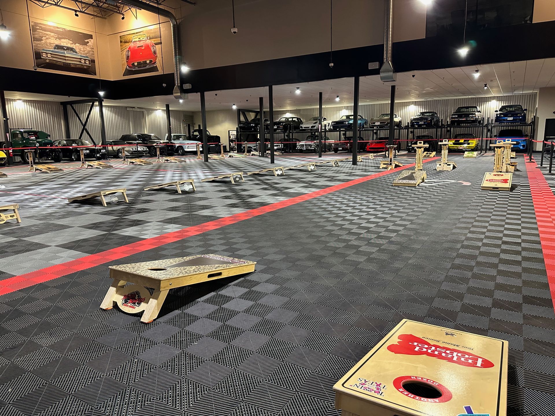 A large room with a lot of toys on the floor.