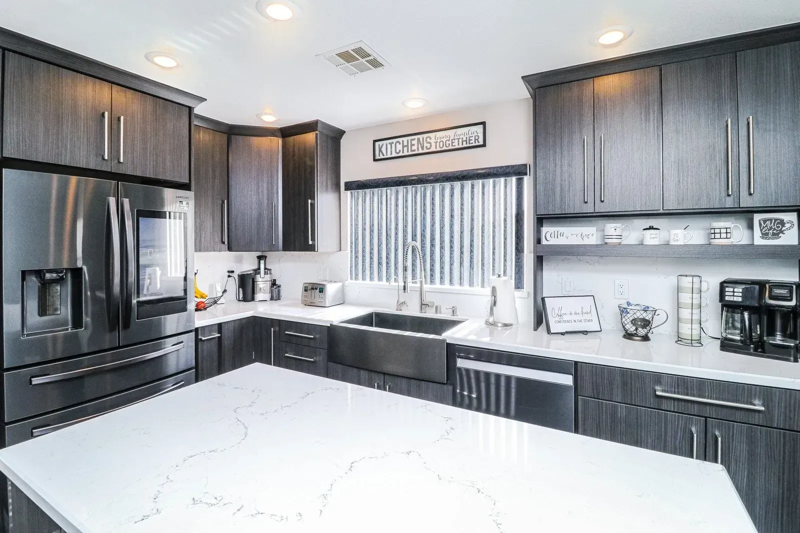 Full kitchen remodel featuring custom cabinetry and quartz countertops, Henderson NV