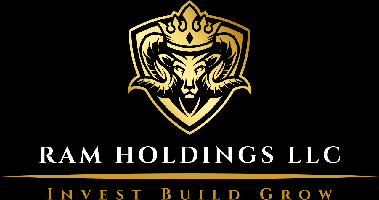 The logo for Ram Holdings LLC with a crown on its head.