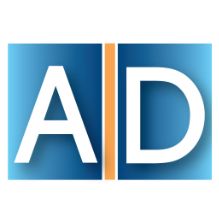 A blue and white logo with the letter a and d on it.