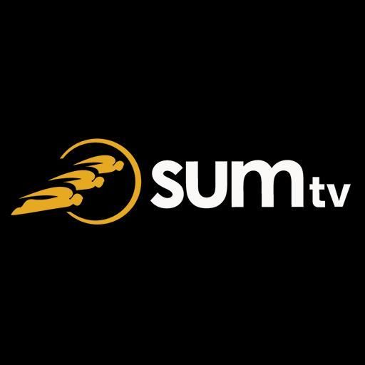 The sum tv logo is yellow and white on a black background.