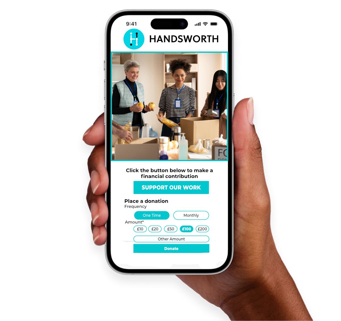 A person is holding a cell phone that says handsworth on it