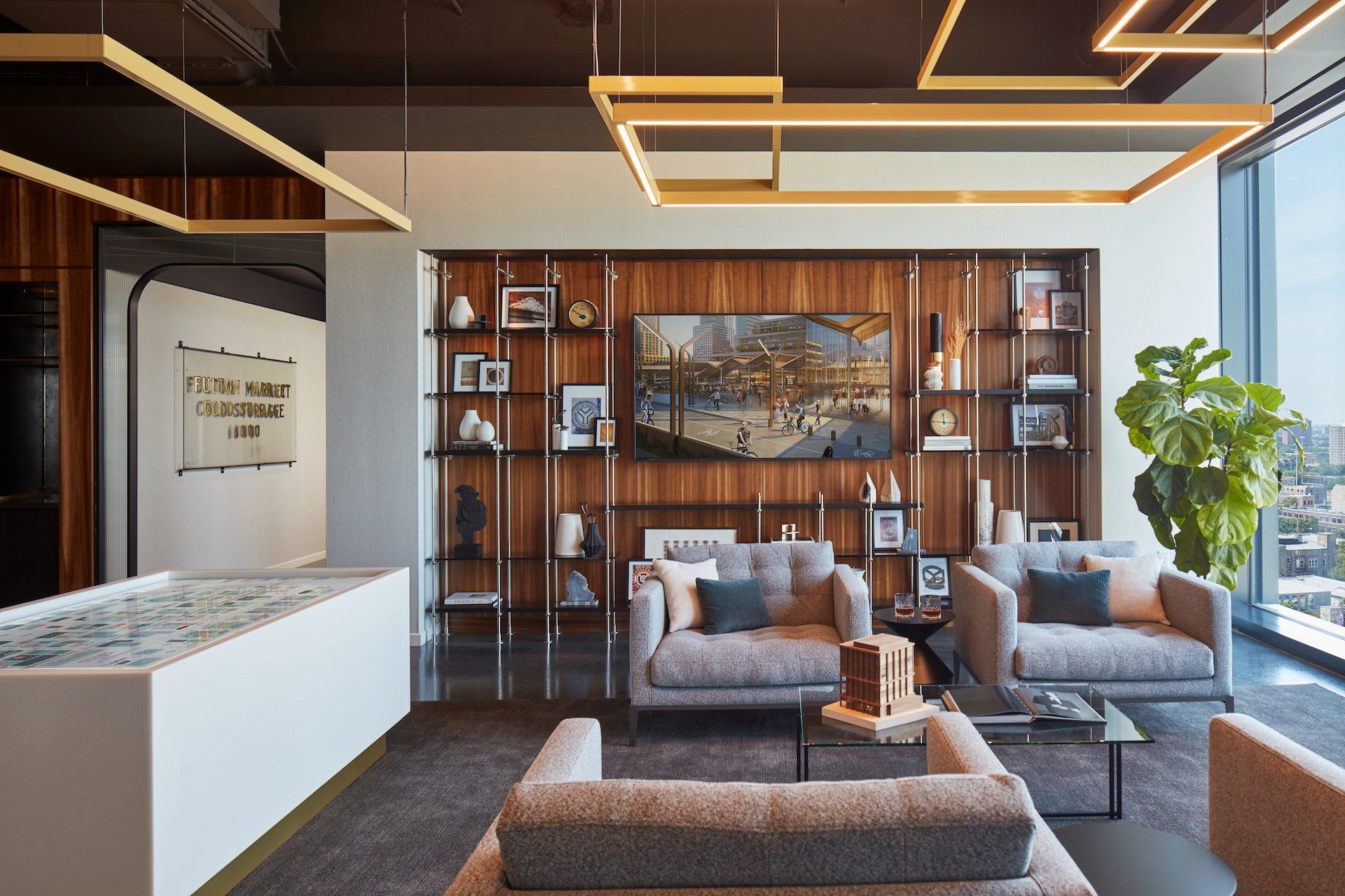 A living room filled with furniture and a painting on the wall.