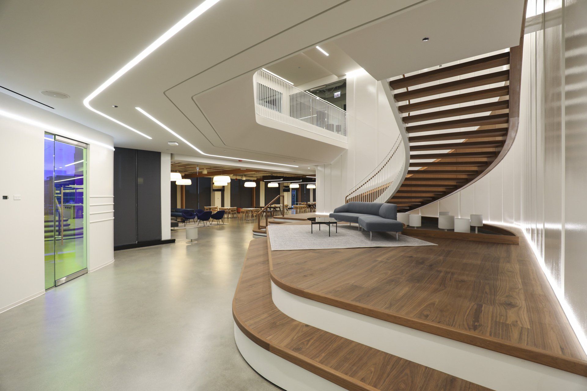 There is a staircase in the middle of the room.