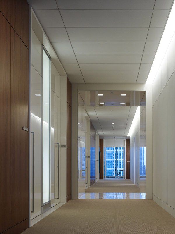 A long hallway with a ceiling that is very high