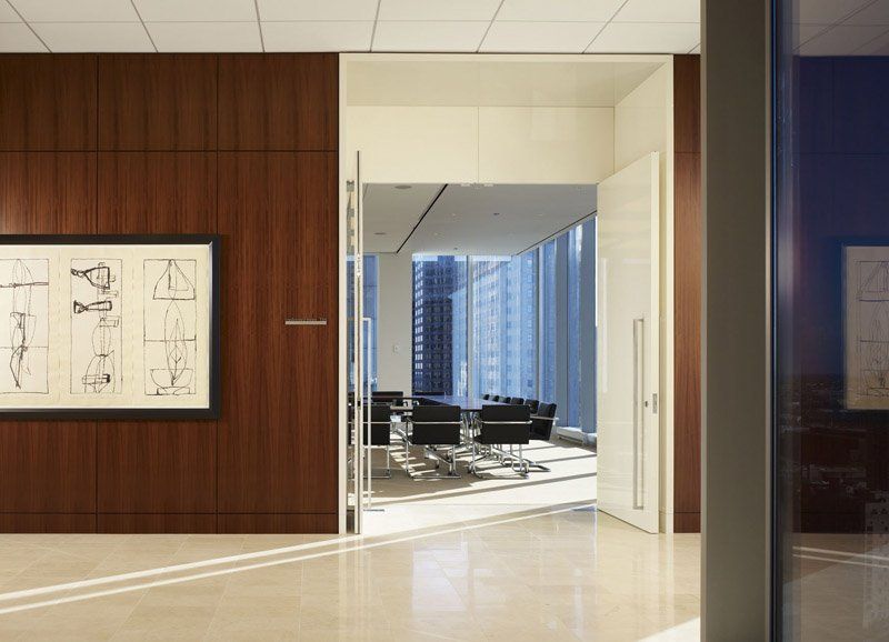 An artist 's impression of a conference room in an office building