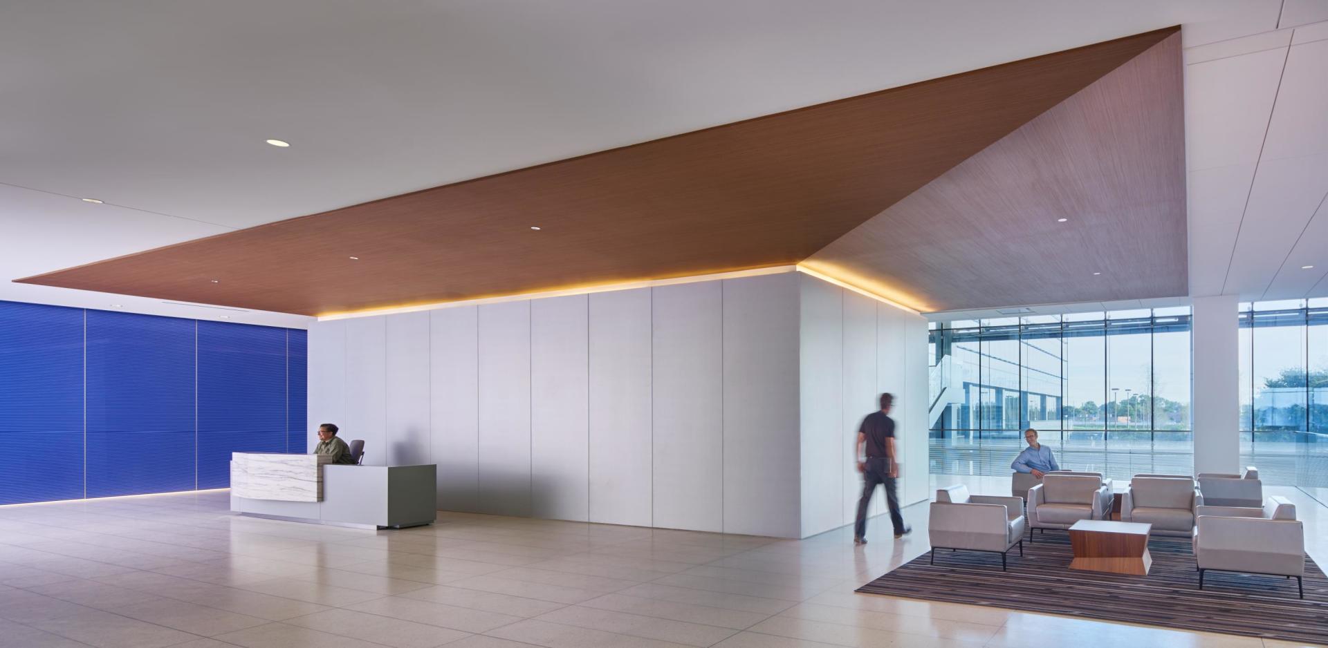 An artist 's impression of a reception area in an office building