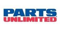 The logo for parts unlimited is blue and red on a white background.