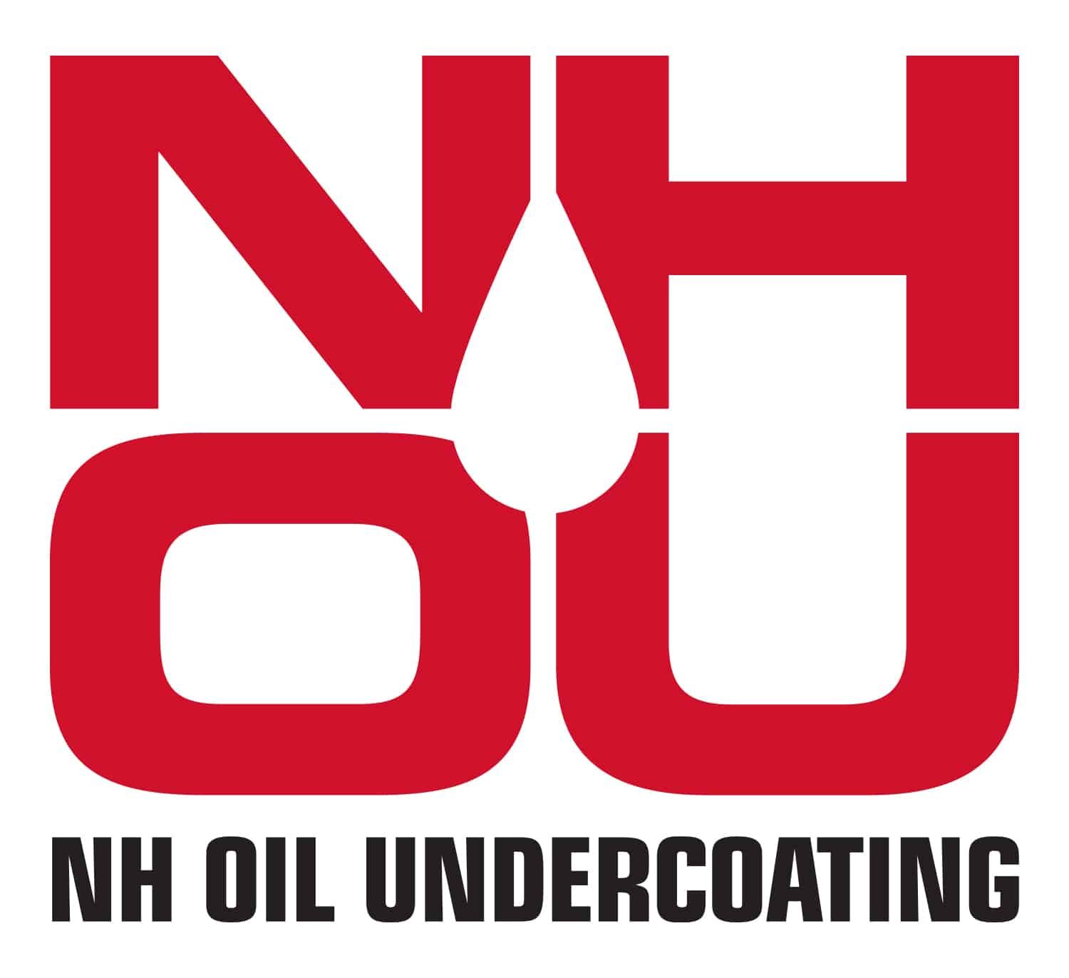 A red and white logo for nh oil undercoating