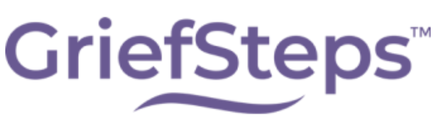 A purple and white logo for griefsteps tm