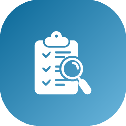 Clipboard with checklist and magnifying glass.