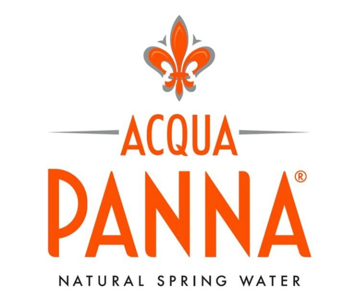 Acqua Panna logo: orange text, stylized fleur-de-lis above, says