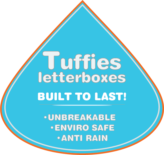 Tuffies  Letterbox Logo Hover colour indicates dry mail with a tear drop shape and clean unique designs that are friendly and cheerful