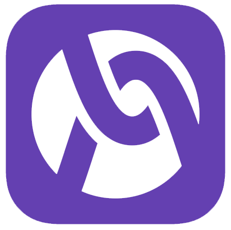 A purple square with a white logo on it