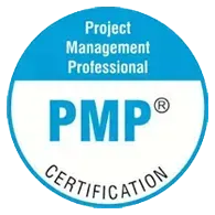 A blue circle with the words project management professional pmp certification on it.