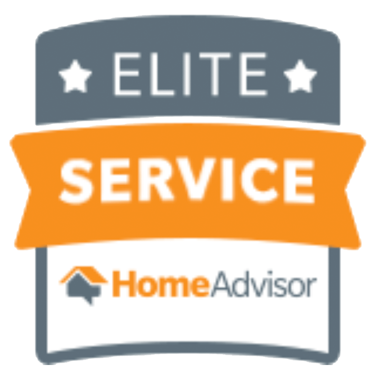 An elite service home advisor logo with an orange ribbon