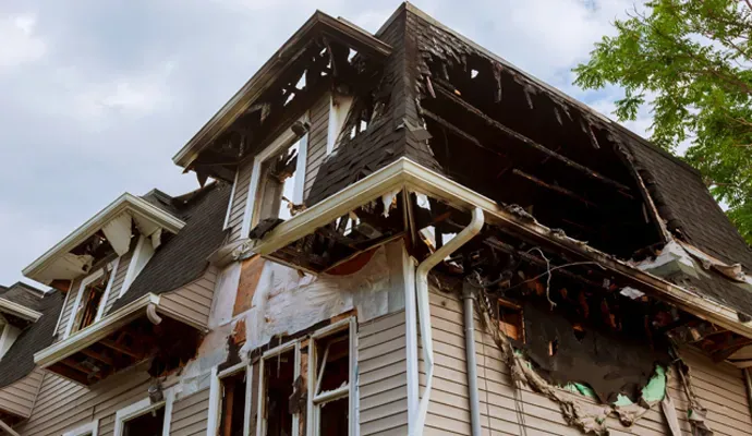 A house that has been damaged by a fire.