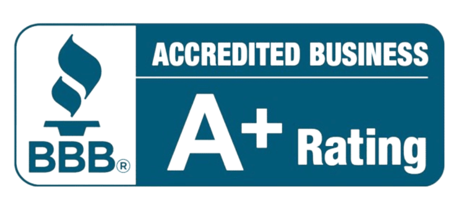 A blue sign that says accredited business a + rating