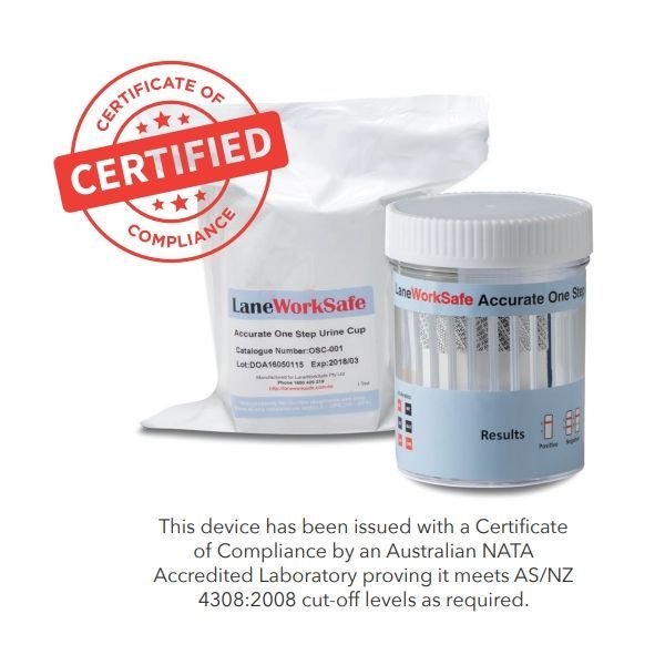 A bottle of laneworksafe has been issued with a certificate of compliance