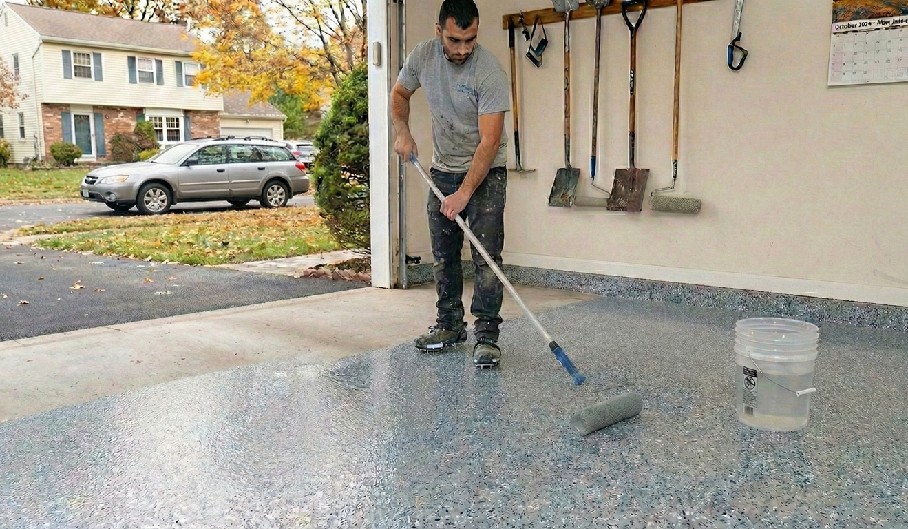 A close up of a painting of a river with a reflection of a mountain in the water.