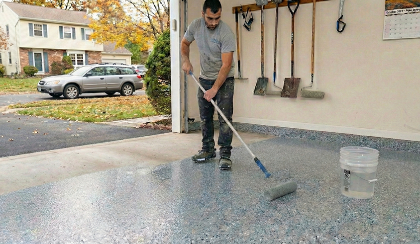 A close up of a cracked concrete surface.