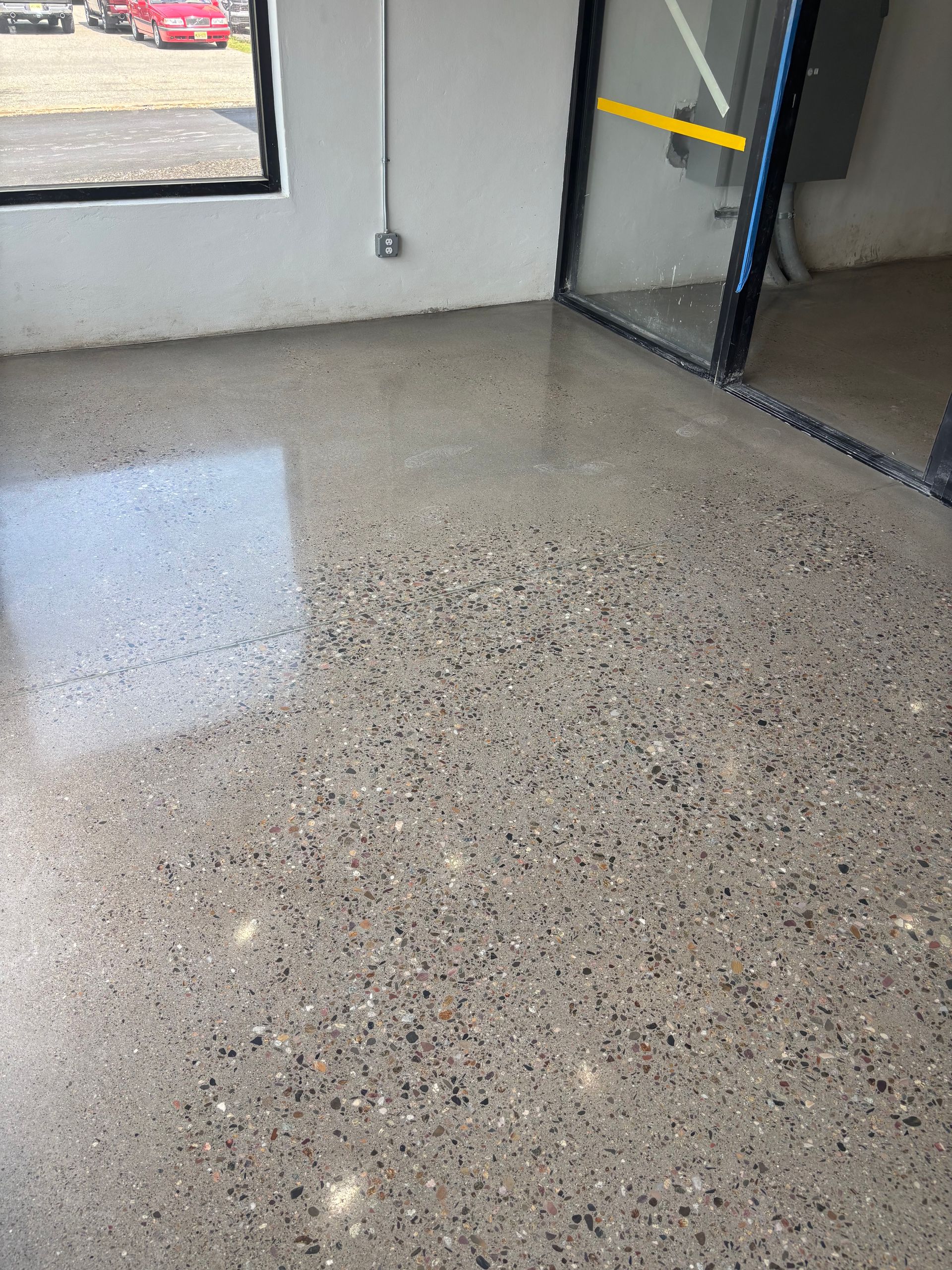 There is a staircase in the corner of the room.