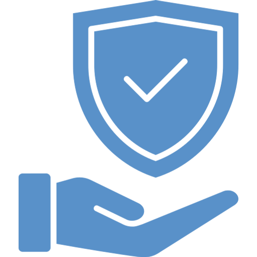 A hand is holding a shield with a check mark on it.