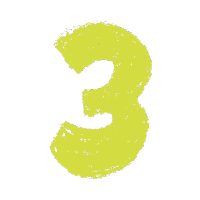 Lime green crayon-style number 3 on white background.