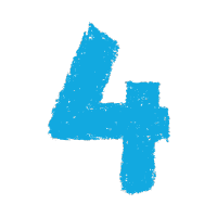Blue crayon-style number 4 on white background.