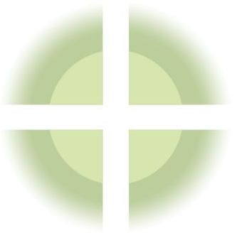 White cross over a light green circular gradient.