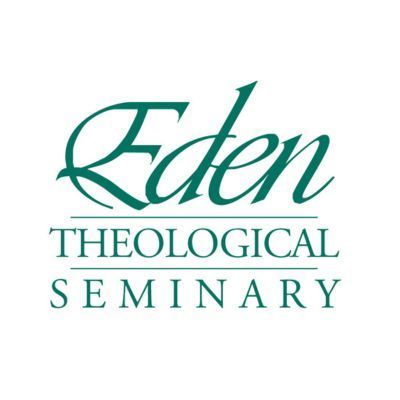 Logo for Eden Theological Seminary, green script 