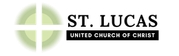 Logo for St. Lucas United Church of Christ featuring a green cross icon next to the organization's name.