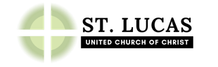 Logo for St. Lucas United Church of Christ featuring a green cross icon next to the organization's name.