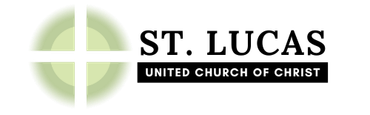 Logo for St. Lucas United Church of Christ featuring a green cross icon next to the organization's name.
