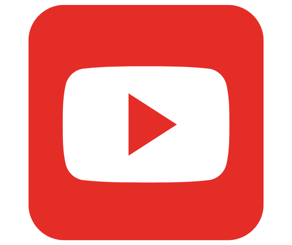 YouTube logo: Red square with rounded corners and a white video player icon.