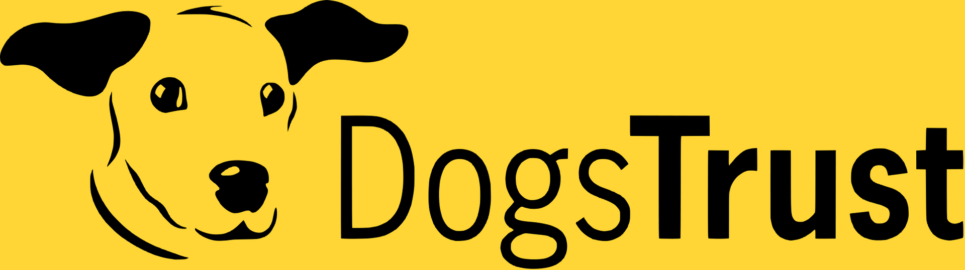 A logo for dogs trust with a dog on a yellow background