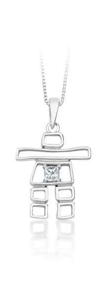 Silver pendant necklace with a geometric symbol on a white background