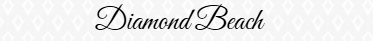 Diamond Beach cursive logo on a white striped background