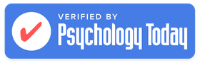 A blue button that says verified by psychology today