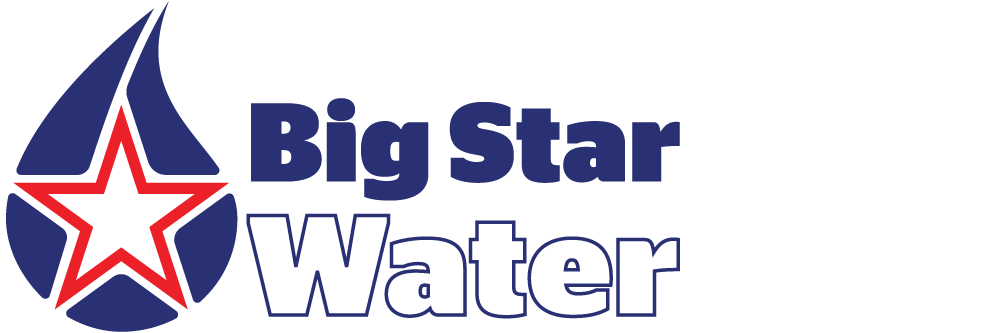 Logo of Big Star Water: Blue water droplet shape with a red and white star; dark blue text.