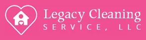 Logo of Legacy Cleaning Service, LLC; heart and house icon, white text on pink background.