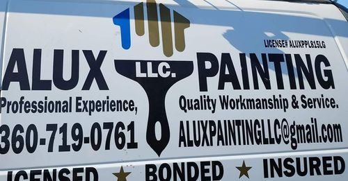 A white van with the word painting on it