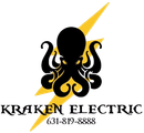 Black octopus logo with yellow lightning bolt, &ldquo;Kraken Electric,&rdquo; and phone number 631-819-8888