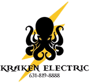 Black octopus logo with yellow lightning bolt, &ldquo;Kraken Electric,&rdquo; and phone number 631-819-8888